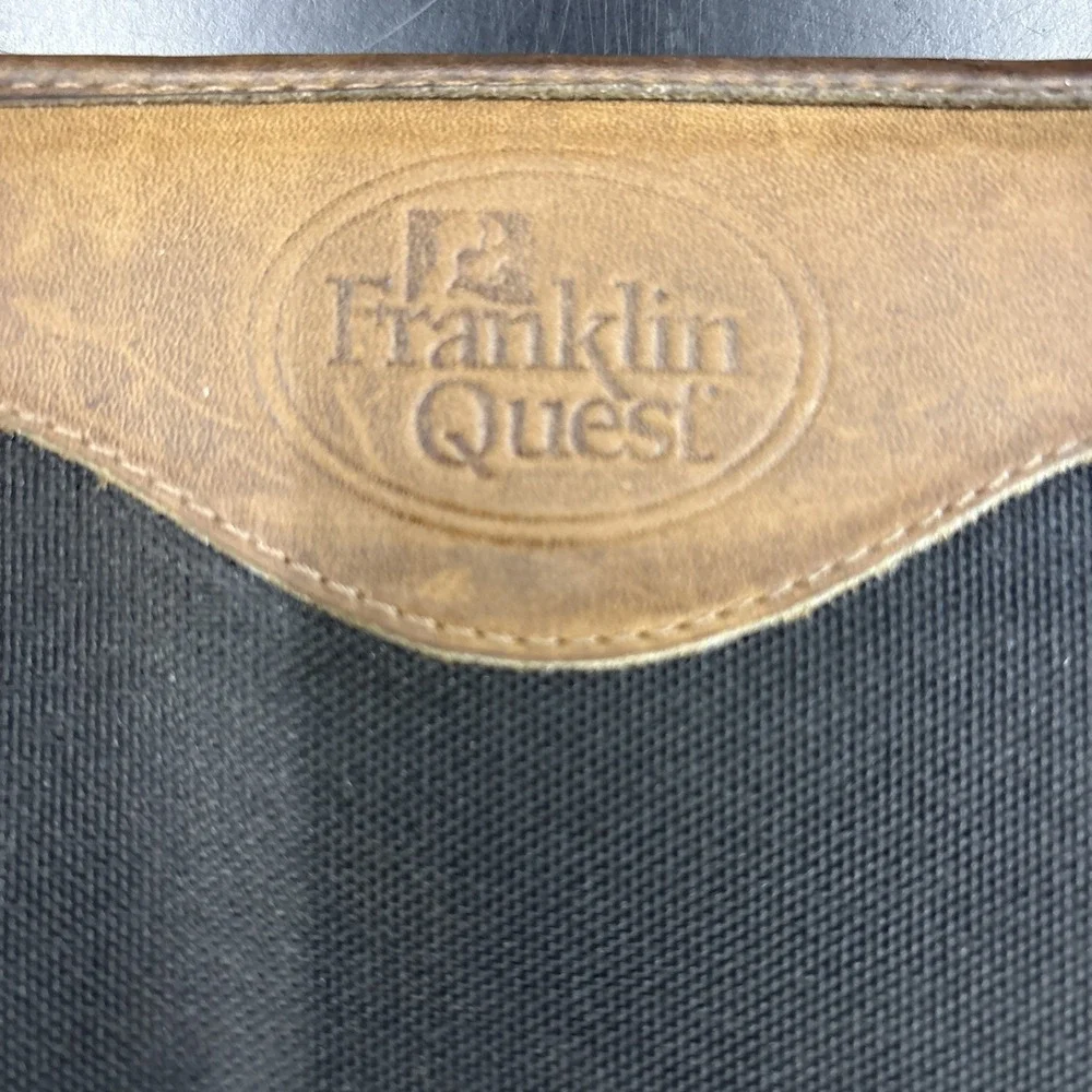 Franklin Covey Compact Binder Black Canvas w/Leather Brown Trim 7 Ring
